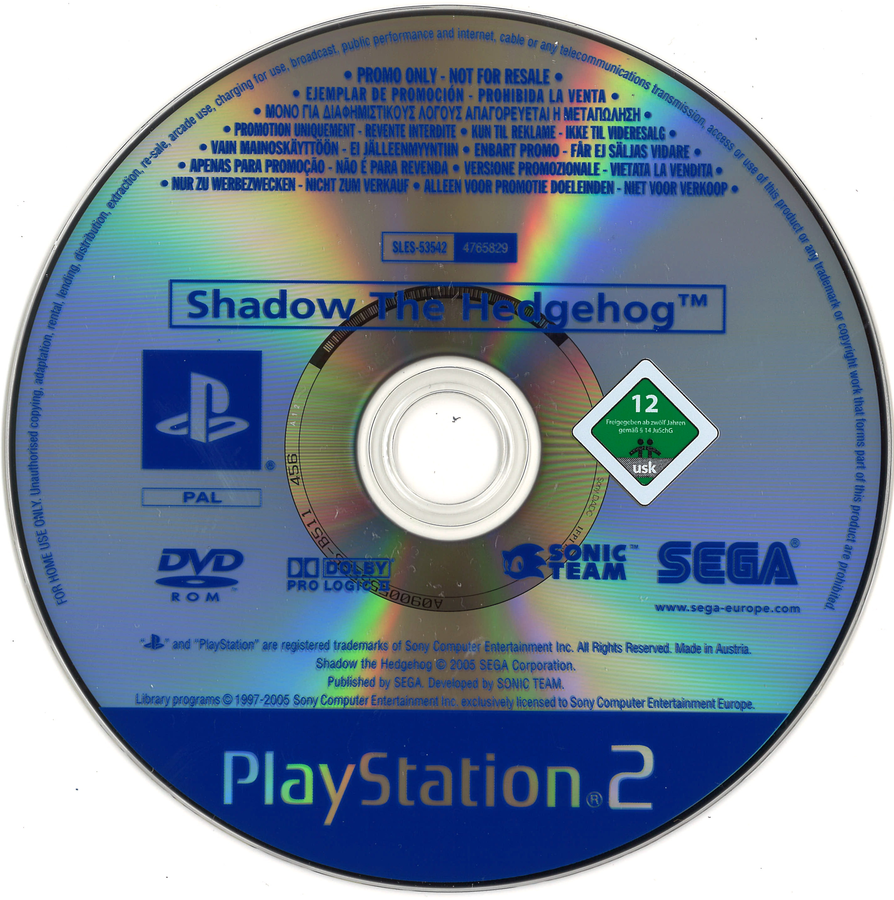 File:Shadow The Hedgehog PS2 Promo Disc.jpg - Sonic Retro