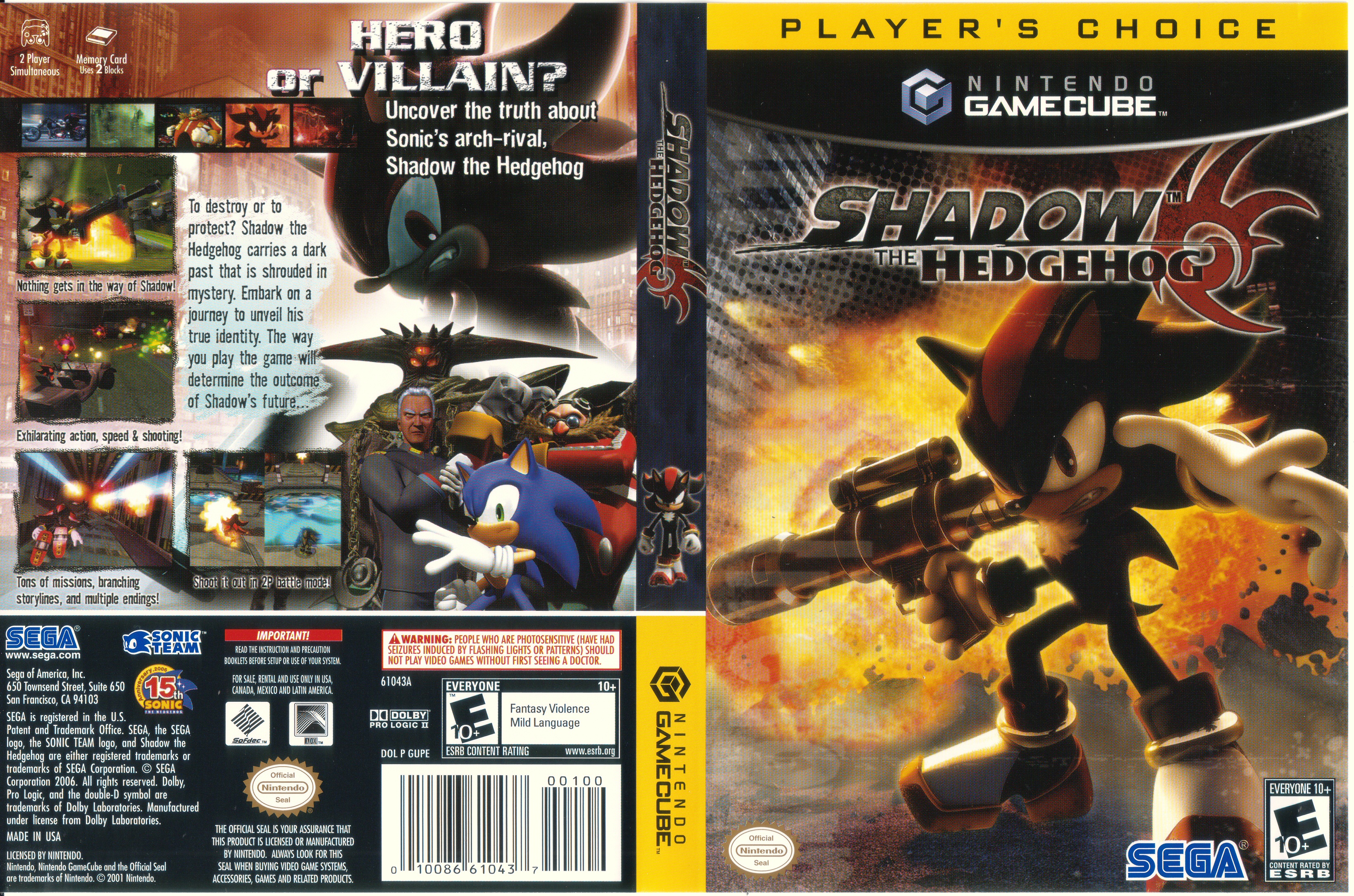 Shadow the Hedgehog Nintendo Gamecube GC Authentic Video 