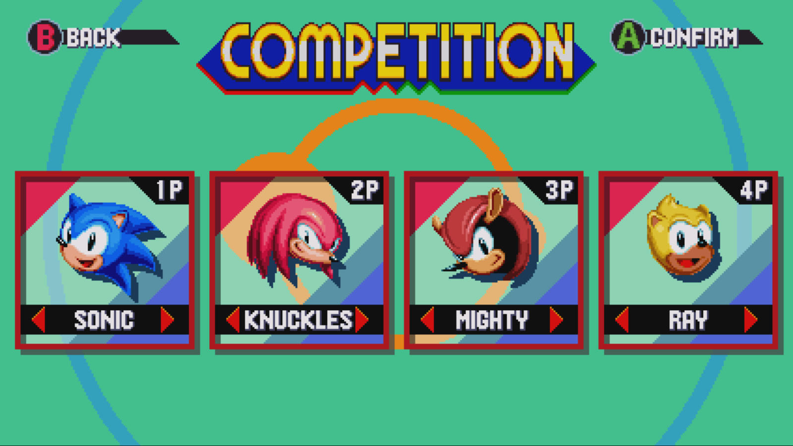 Sonic, Knuckles, Mighty and Ray at Competition Mode.